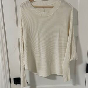 Cream Ribbed Long Sleeve Top